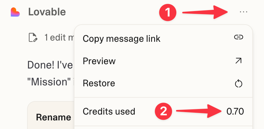 View credits cost on each message