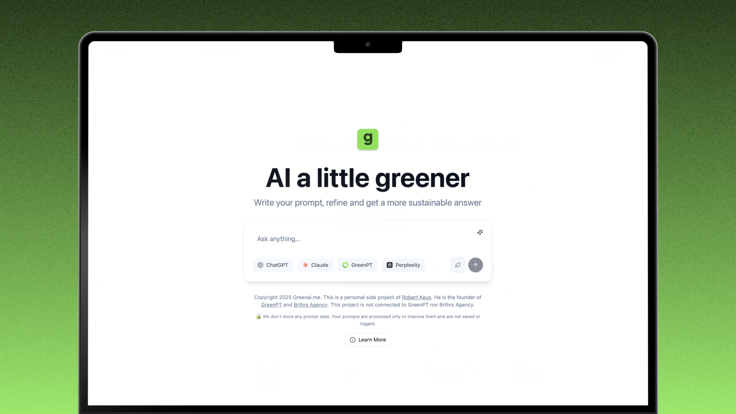 GreenPT Prompt builder screenshot 2