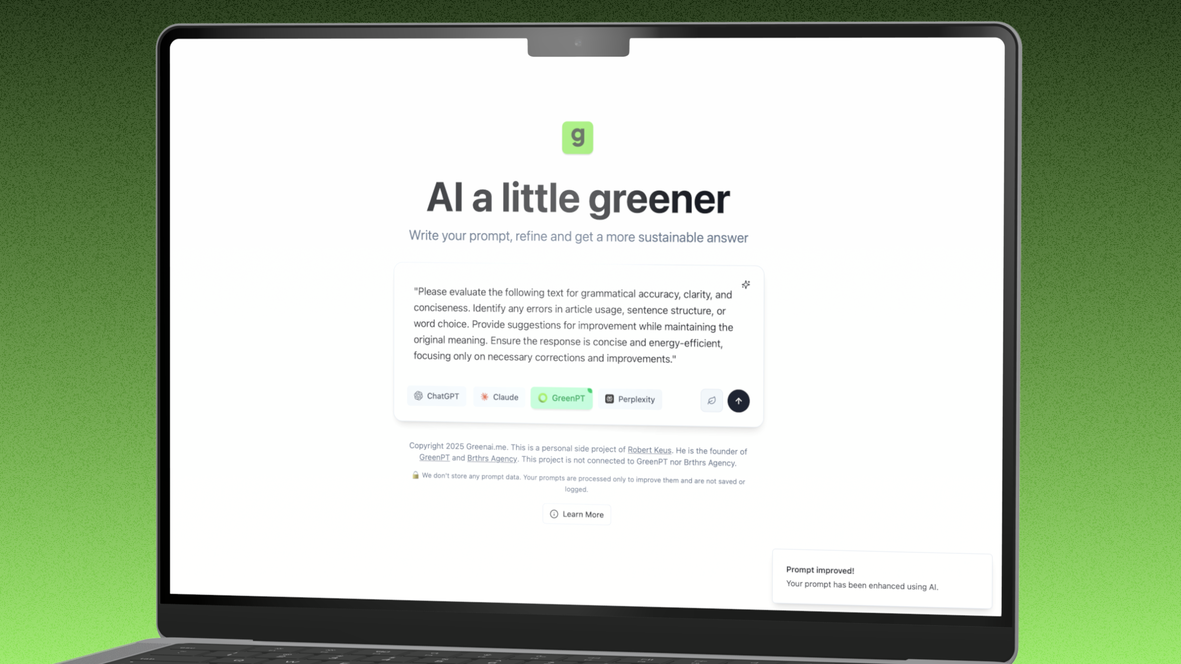 GreenPT Prompt builder screenshot 3
